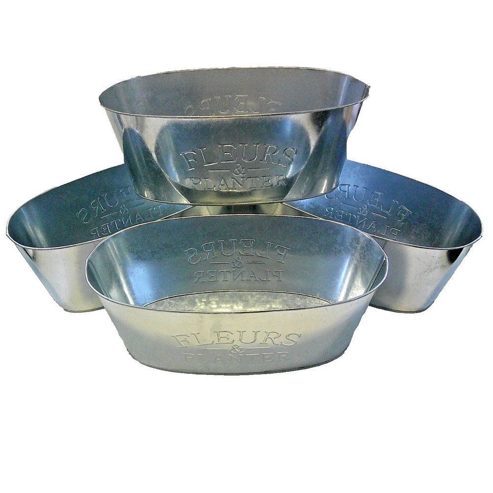 LOT of 4 metal decorative planters Fleurs &‎ Planter embossed metal rustic